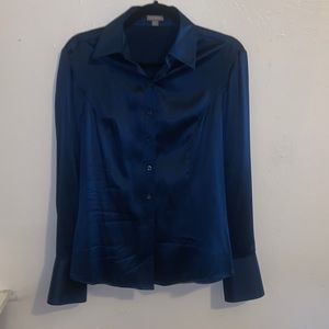 Navy Blue Silk Button Up Blouse